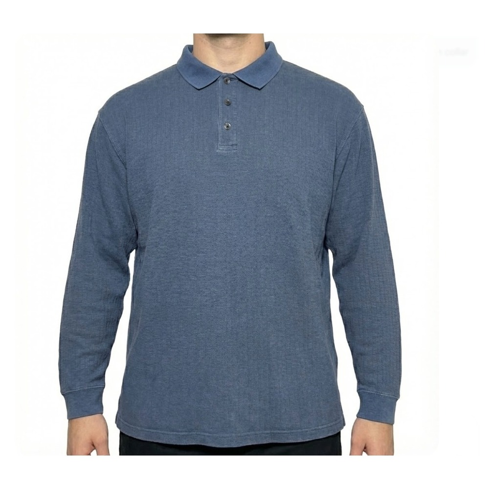 ALEXANDER LLOYD Menswear Blue Textured‎ Long Sleeve Polo Shirt 2XLT Tall Casual